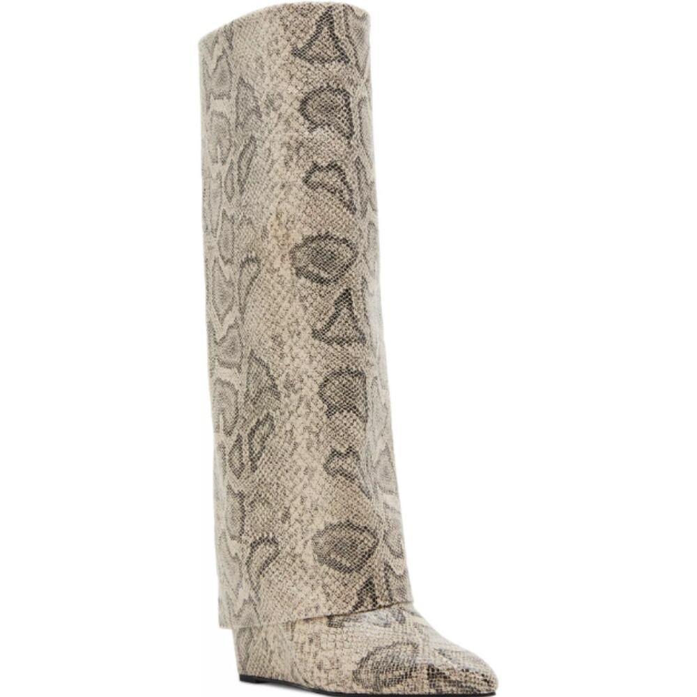 NEW Madden Girl Evander Fold-Over Cuffed Knee High Wedge Dress Boots Snake 8M